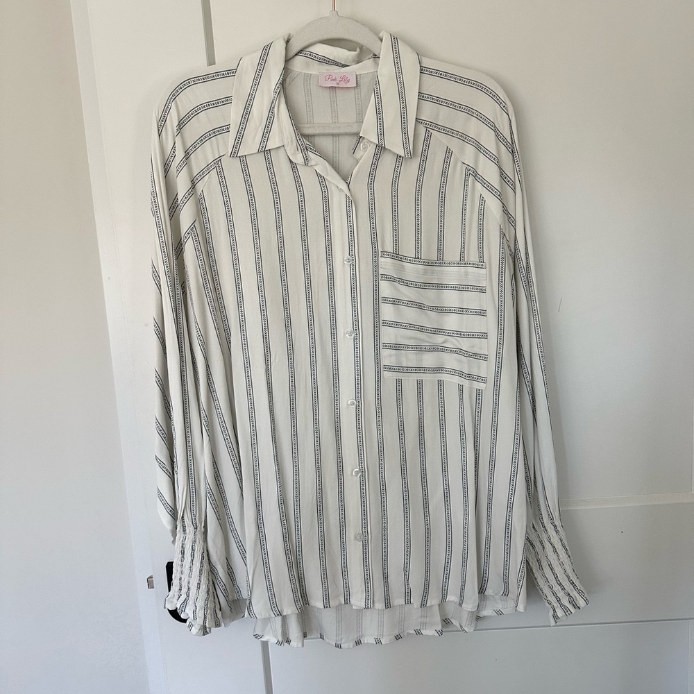 Printed pinstripe button up blouse